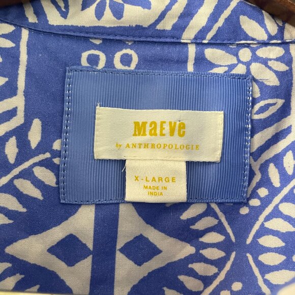 Maeve by Anthropologie XL Blue and White Geometric Long Sleeve Dress Bubble Hem - Picture 5 of 6